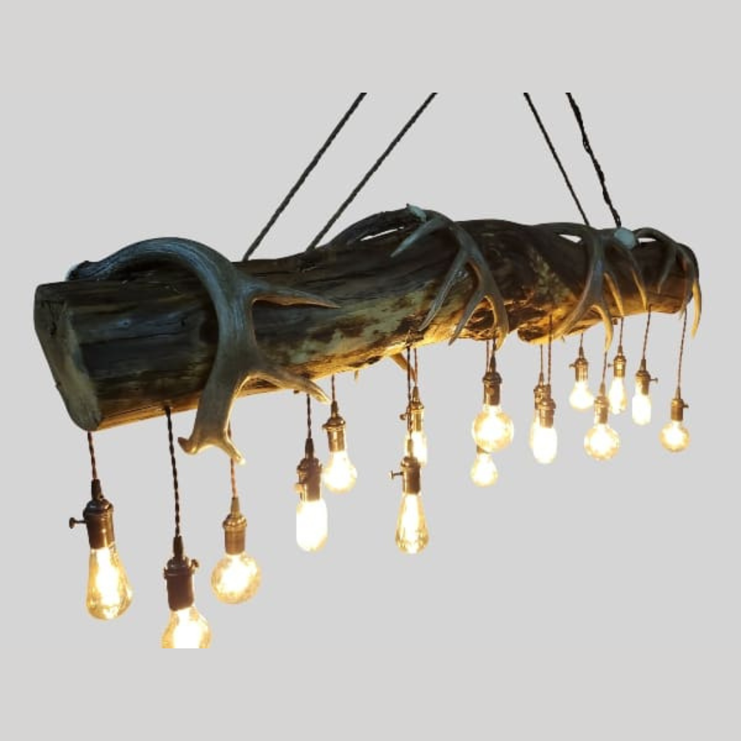 Rustic Log & Whitetail Deer Antler Chandelier