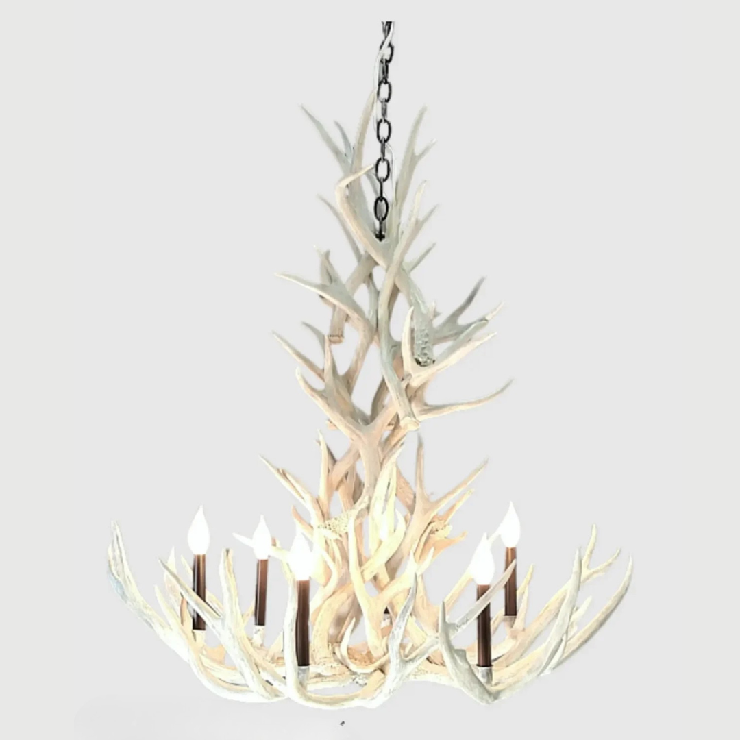 Nordic White Mule Deer Antler Chandelier, Large - 8 Lights