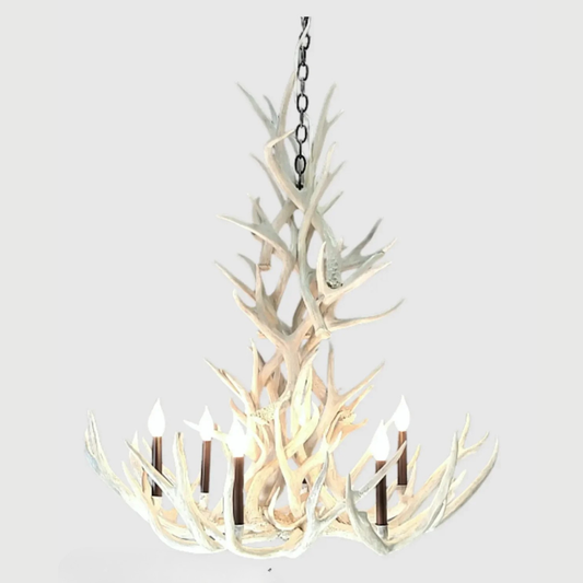 Nordic White Mule Deer Antler Chandelier, Large - 8 Lights