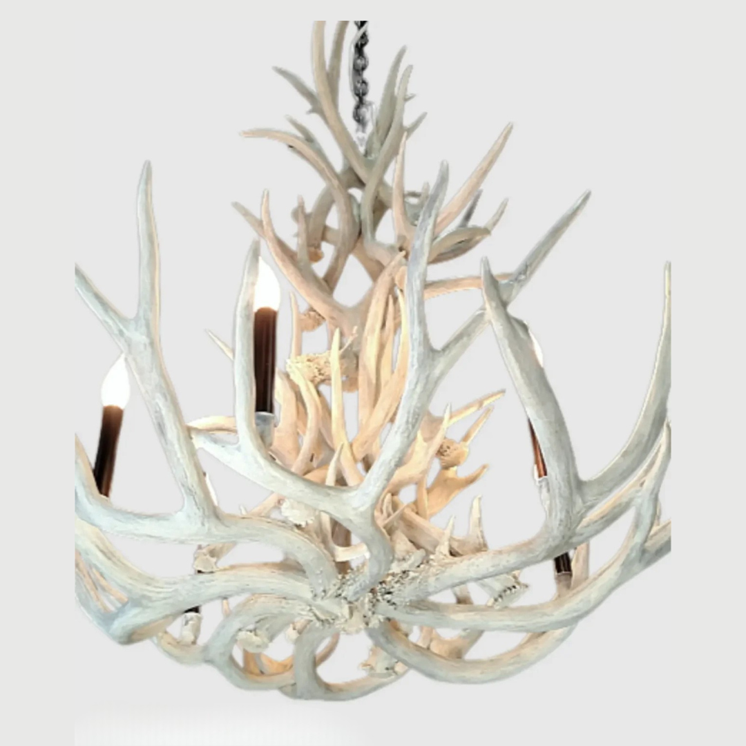 Nordic White Mule Deer Antler Chandelier, Large - 8 Lights