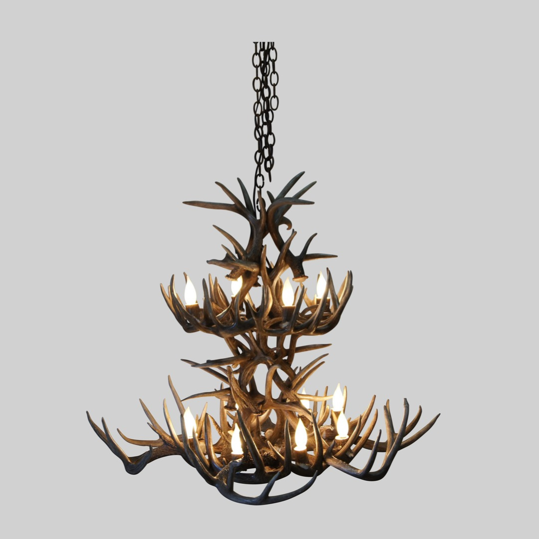 La Plata Peak Medium Whitetail Antler Chandelier - 2 Tiers, 16 Lights