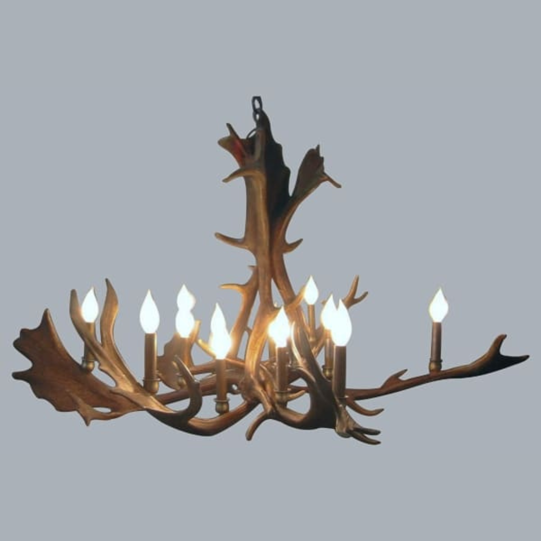 Peak Round Fallow Deer Antler Chandelier - 12 Light