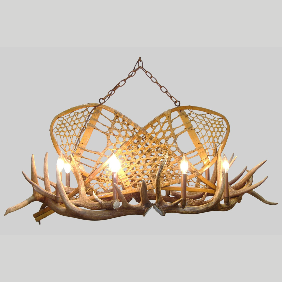 Mt. Evans Oval Elk Antler Snowshoe Chandelier - 8 Lights