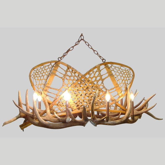 Mt. Evans Oval Elk Antler Snowshoe Chandelier - 8 Lights