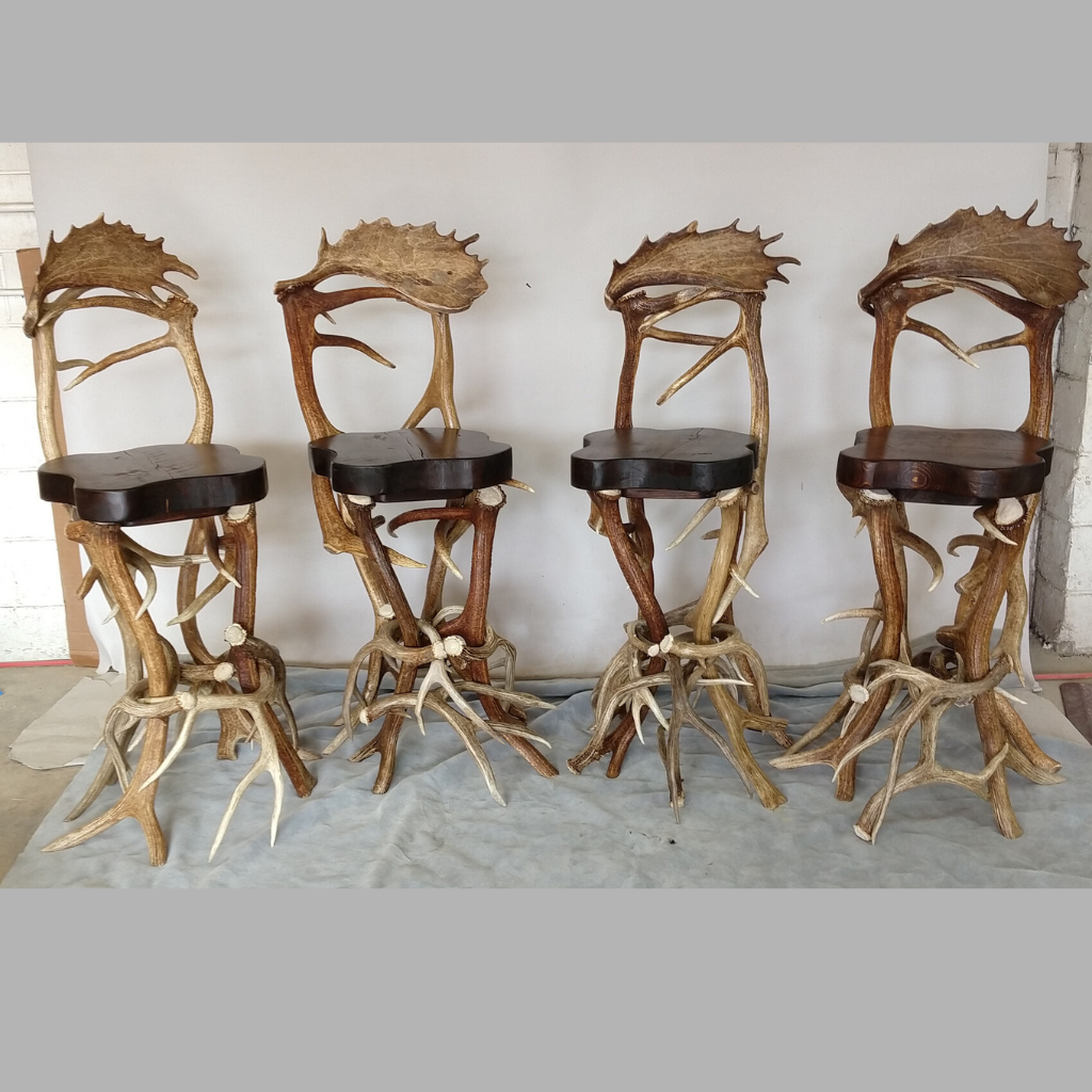 Elk Antler Barstool With Backrest