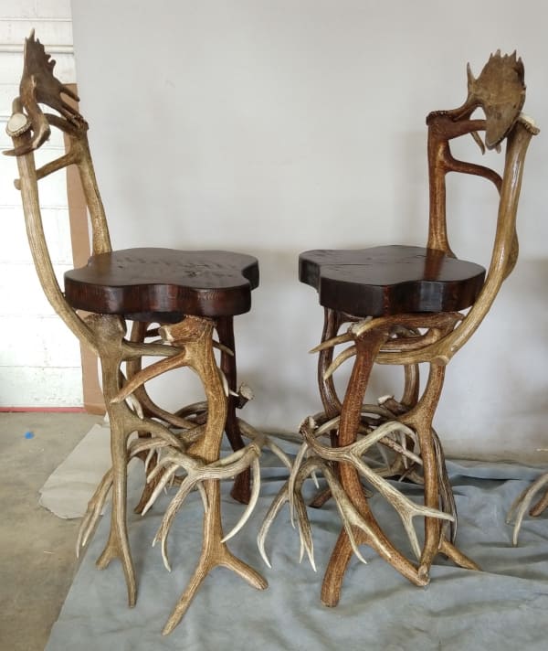 Elk Antler Barstool With Backrest