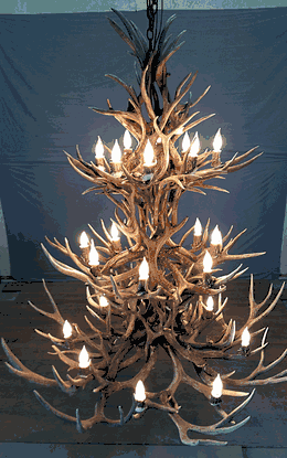 Aspen Mule Deer Antler Chandelier, Extra Large - 3 Tiers, 24 Lights