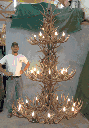 Aspen Mule Deer Antler Chandelier, Extra Large - 3 Tiers, 24 Lights
