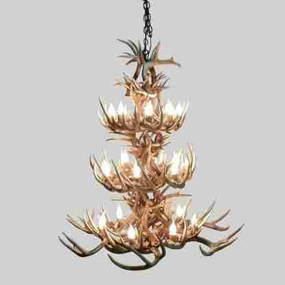 La Plata Peak Large Whitetail Deer Antler Chandelier - 3 Tiers, 24 Lights