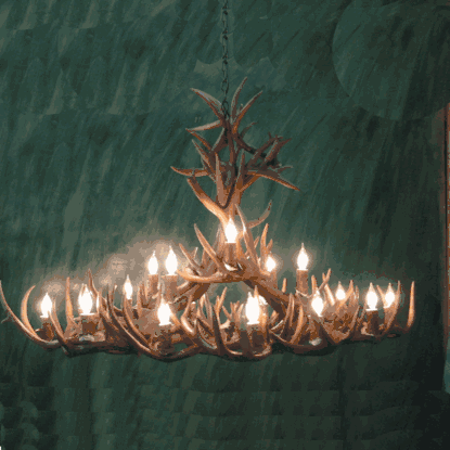 Peak Extra Large Oval Whitetail Deer Antler Chandelier - 18 Light