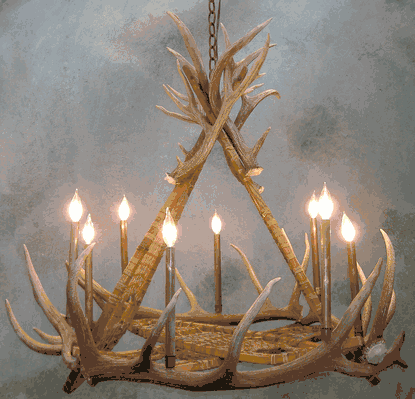 Mt. Evans Elk Antler Snowshoe Chandelier, Medium - 8 Lights