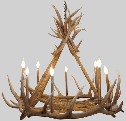 Mt. Evans Elk Antler Snowshoe Chandelier, Medium - 8 Lights
