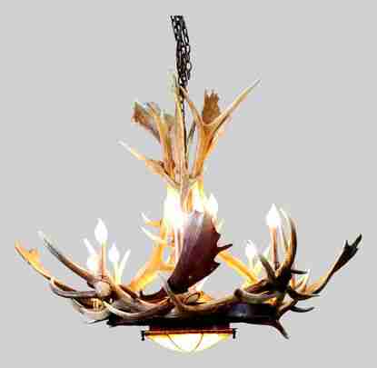 Mt. Bross Fallow Deer Antler Chandelier With Rawhide & Mica Iron Base - 10 Lights