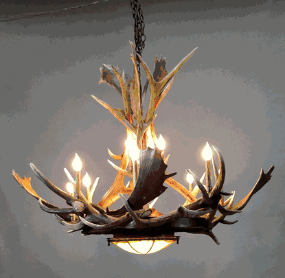 Mt. Bross Fallow Deer Antler Chandelier With Rawhide & Mica Iron Base - 10 Lights