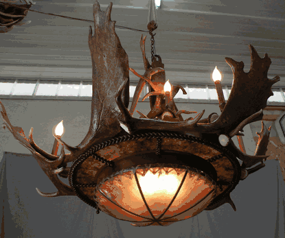 Mt. Bross Fallow Deer Antler Chandelier With Rawhide & Mica Iron Base - 10 Lights