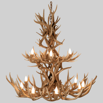 Aspen Mule Deer Antler Chandelier, Large - 2 Tiers, 12 Lights