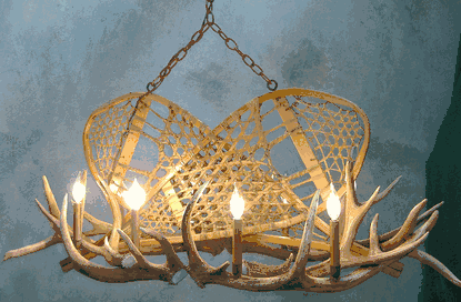 Mt. Evans Oval Elk Antler Snowshoe Chandelier - 8 Lights