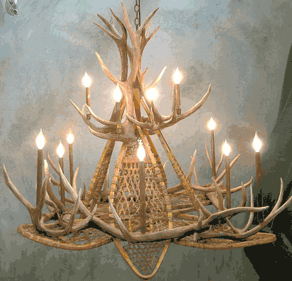 Mt. Evans Elk Antler Snowshoe Chandelier, Large - 12 Lights