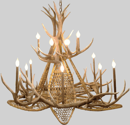 Mt. Evans Elk Antler Snowshoe Chandelier, Large - 12 Lights