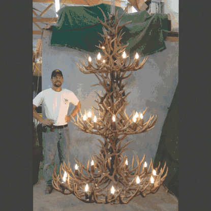 Peak Three Tier Mule Deer Antler Chandelier - 27 Light