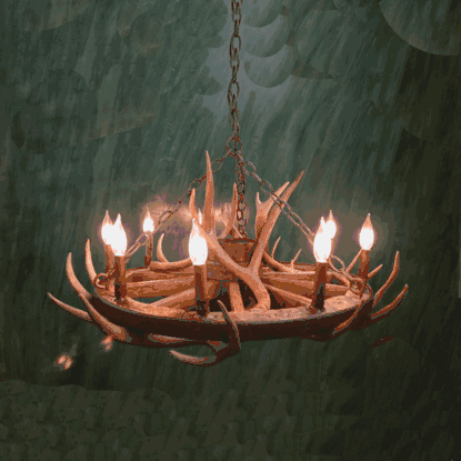 Peak Wagon Wheel & Mule Deer Antler Chandelier - 9 Light