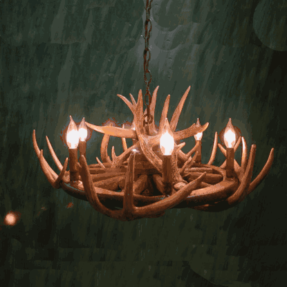 Peak Wagon Wheel & Whitetail Deer Antler Chandelier - 6 Light
